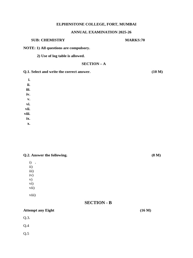 Fyjc Chemistry Paper Pattern | PDF