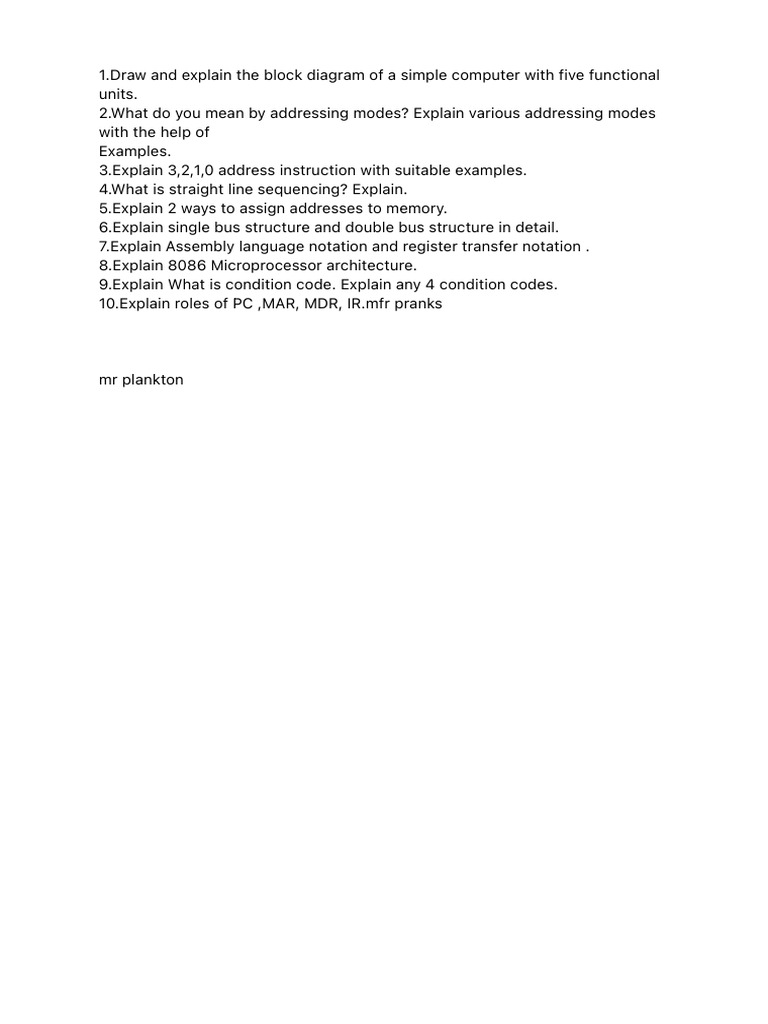1.Draw and Explain the Block Diagram of a Simple Computer With Five… | PDF