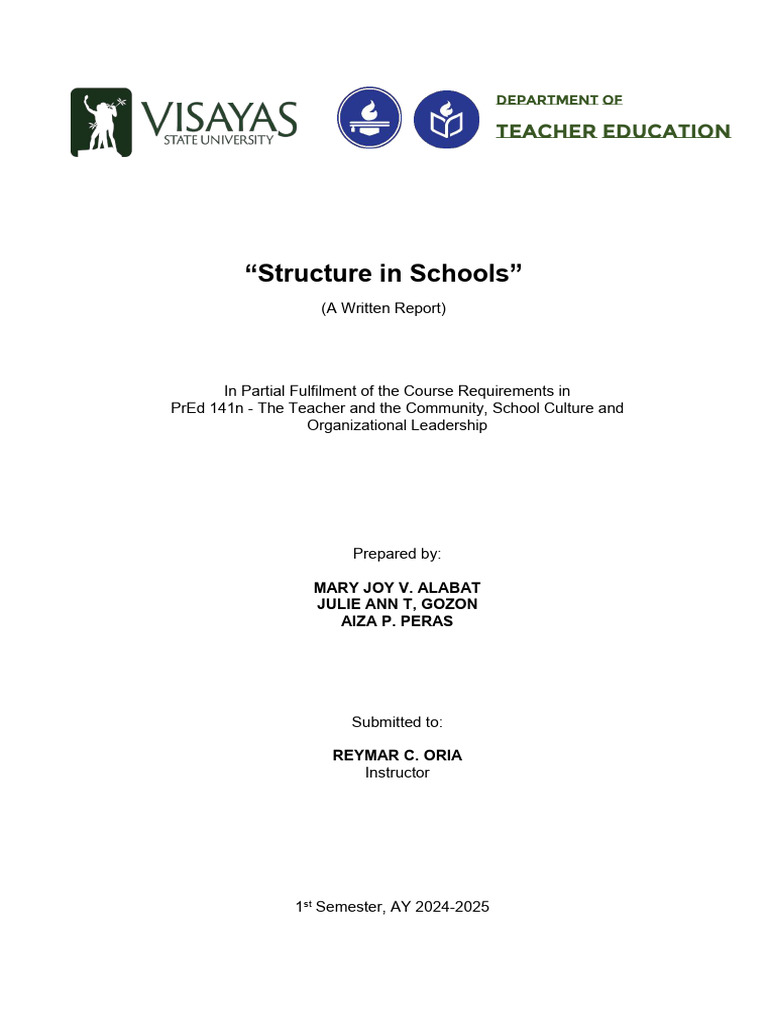 Lesson 4.1 - Structure of Schools Written Report-PrEd-141n | PDF