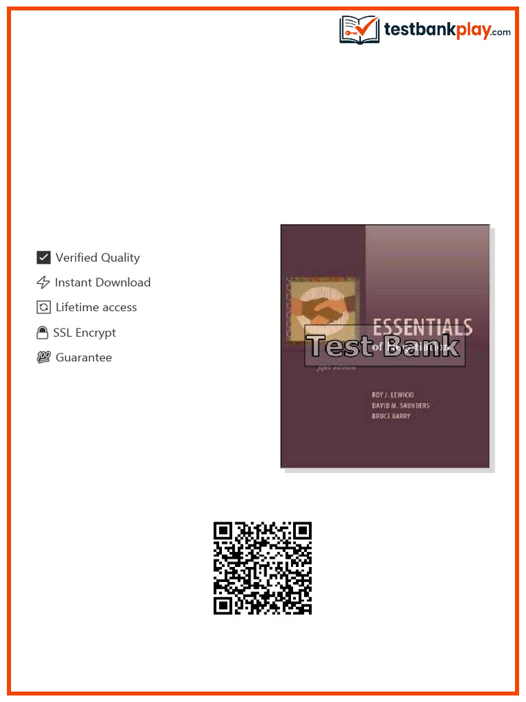 Essentials of Negotiation 5th Edition Lewicki Test Bank PDF copy | PDF