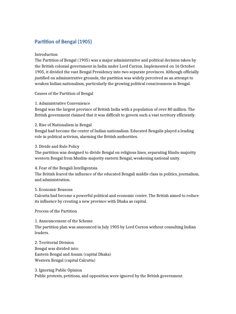 Partition of Bengal 1905 | PDF | Partition Of India | Bengal