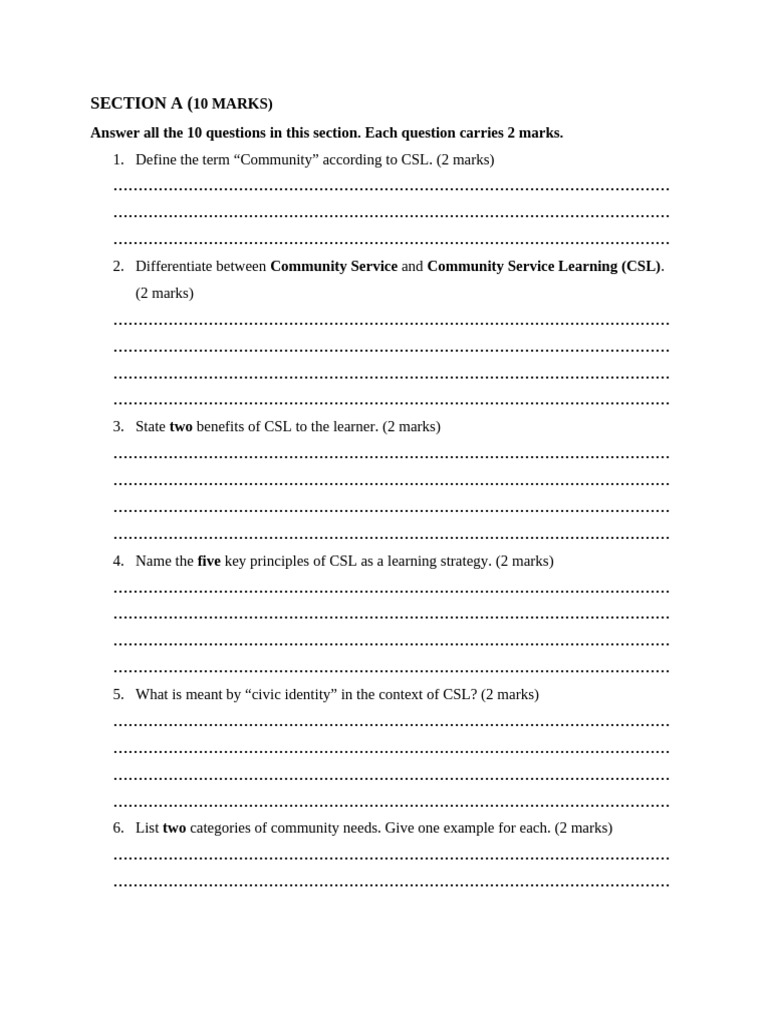 CSL Exam For Grade 10 End Term | PDF
