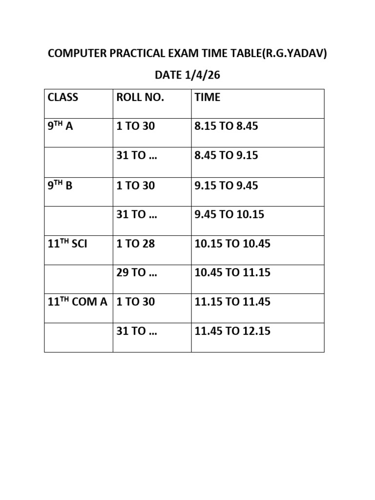 Computer Practical Exam Time Table Rgy | PDF