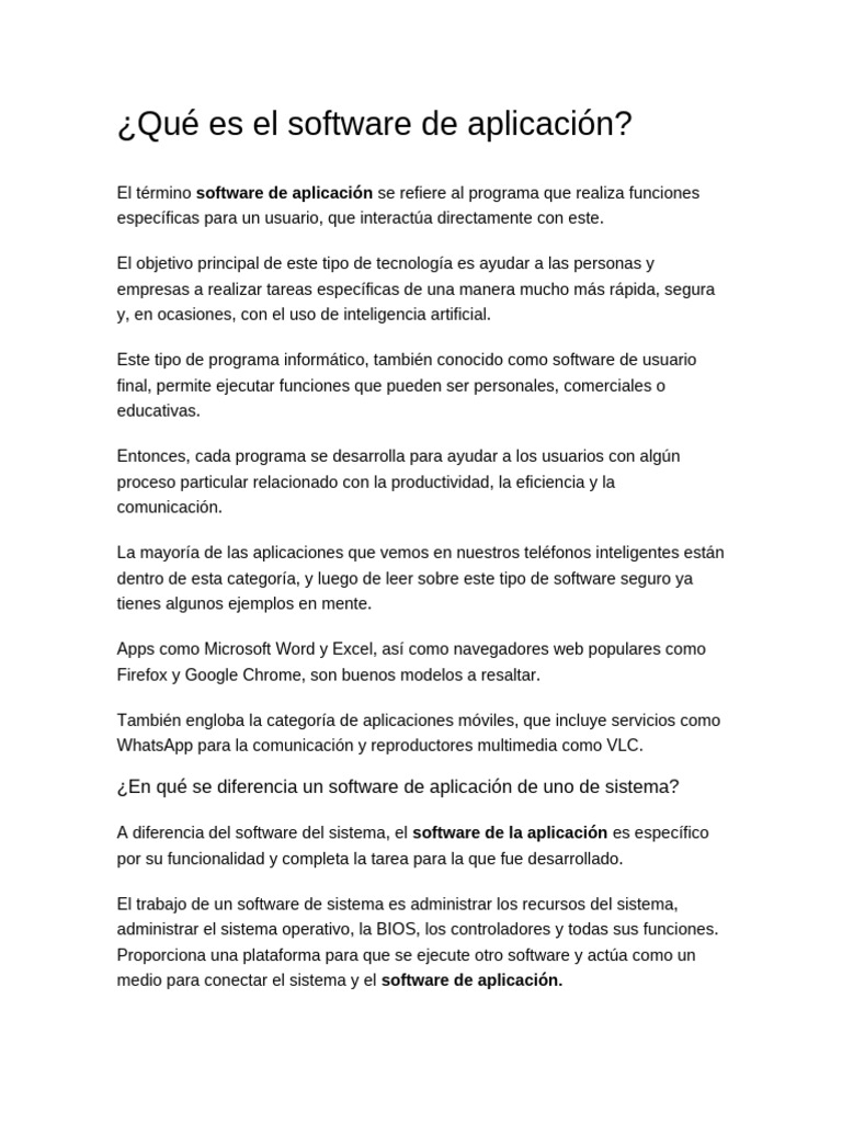Qué es el software de aplicación | PDF