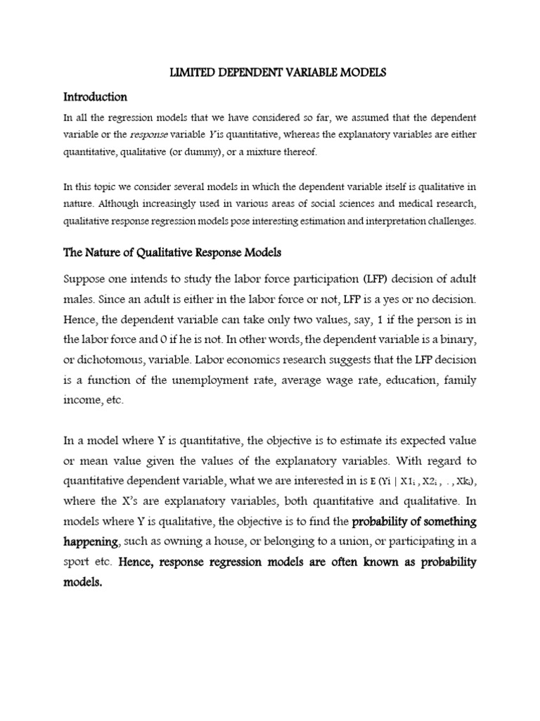 Limited Dependent Variable | PDF