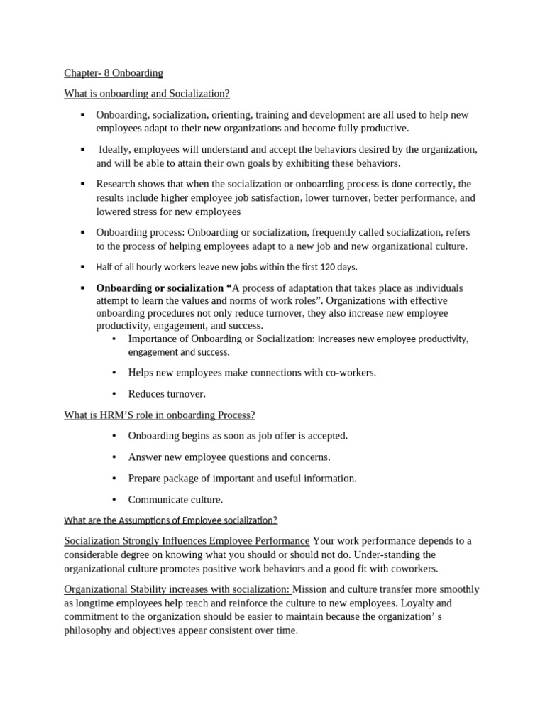HR final exam notes- Onboarding chapter | PDF
