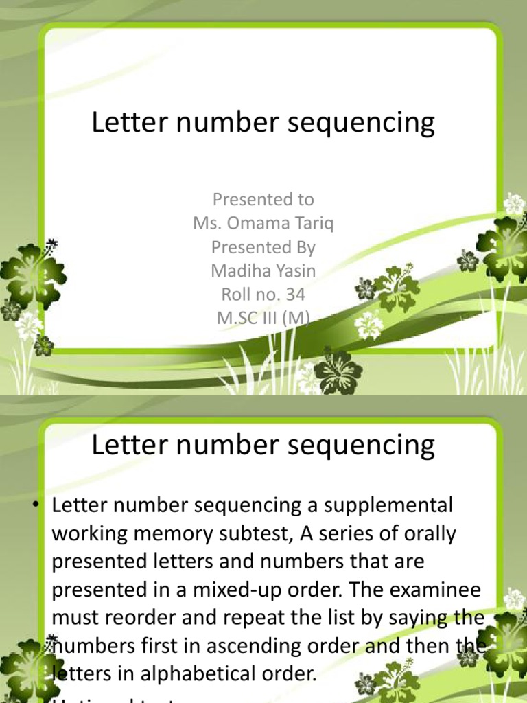 Letter Number Sequencing Wechsler Adult Intelligence Scale Recall
