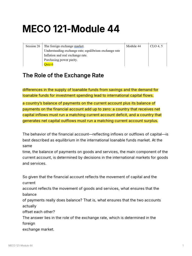 MECO 121-Module 44 LUMS Notes | PDF | Cost Of Living | Exchange Rate