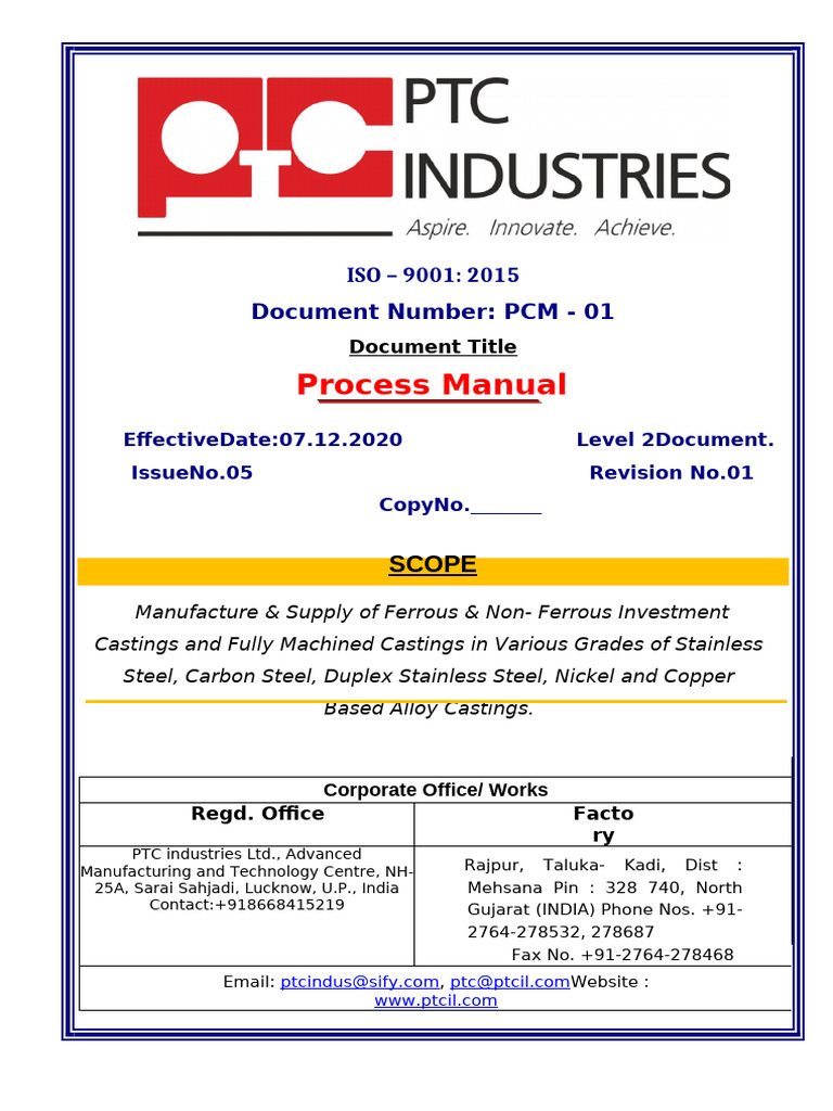 2. Process Manual - PTC | PDF | Risk Management | Risk
