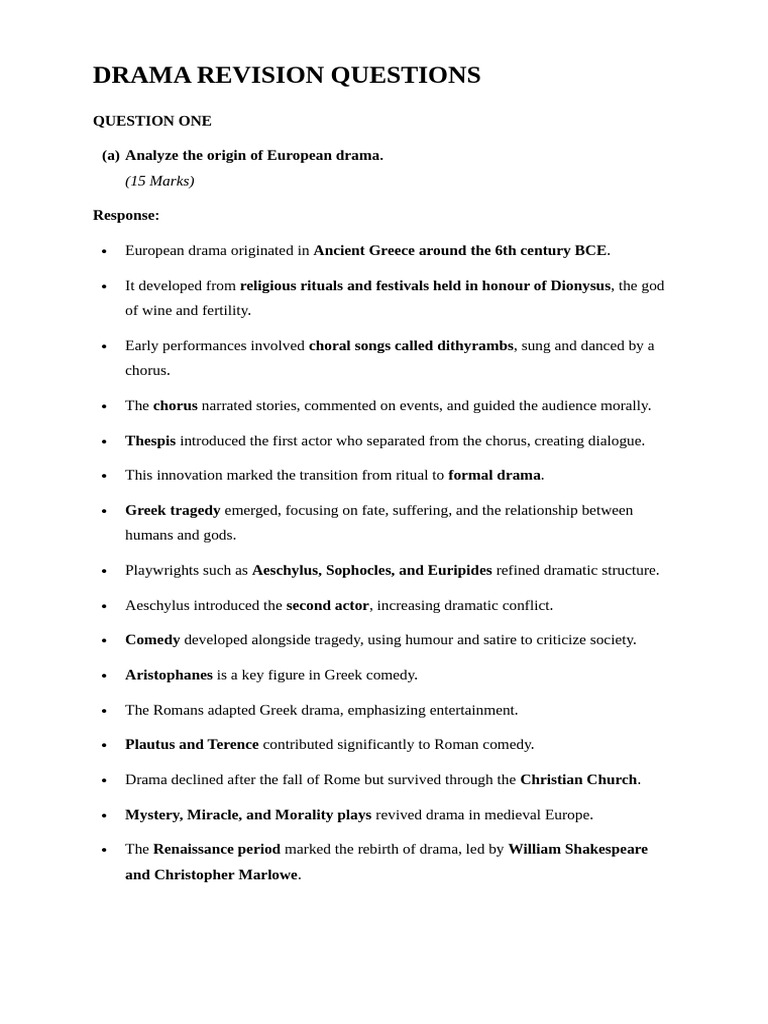 DRAMA REVISION QUESTIONS | PDF | Tragedy | Othello