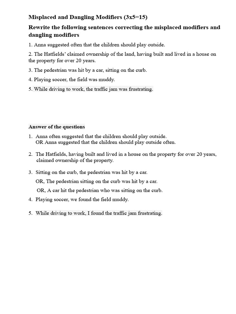 (Misplaced and Dangling Modifiers )(a).Doc | PDF