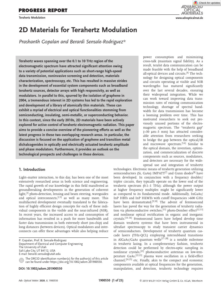 2D Materials For Terahertz Modulation - Gopalan | PDF | Graphene ...