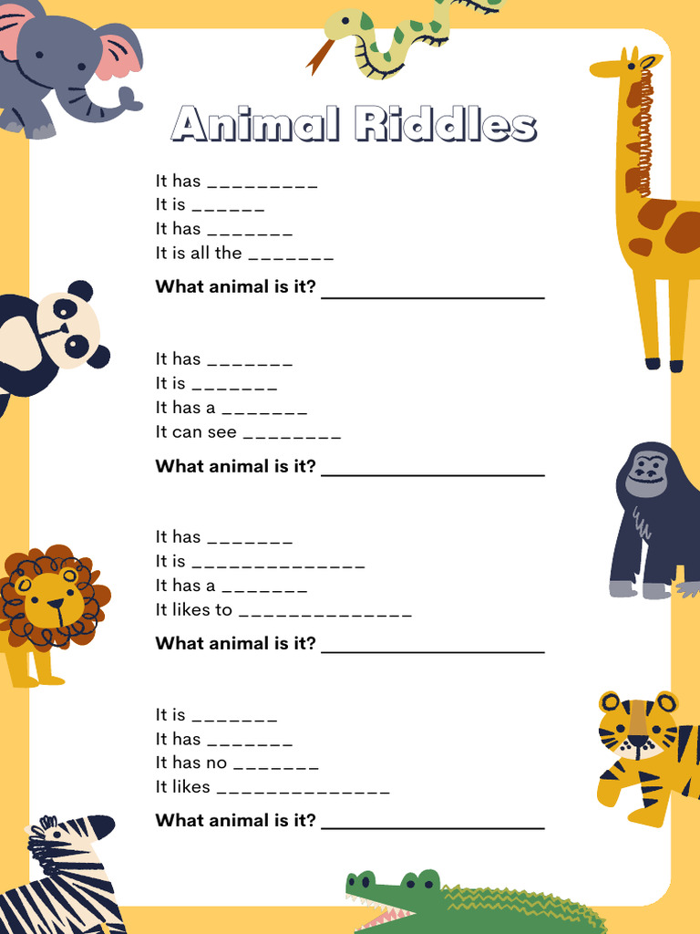 Colorful Animal Riddles Worksheet | PDF
