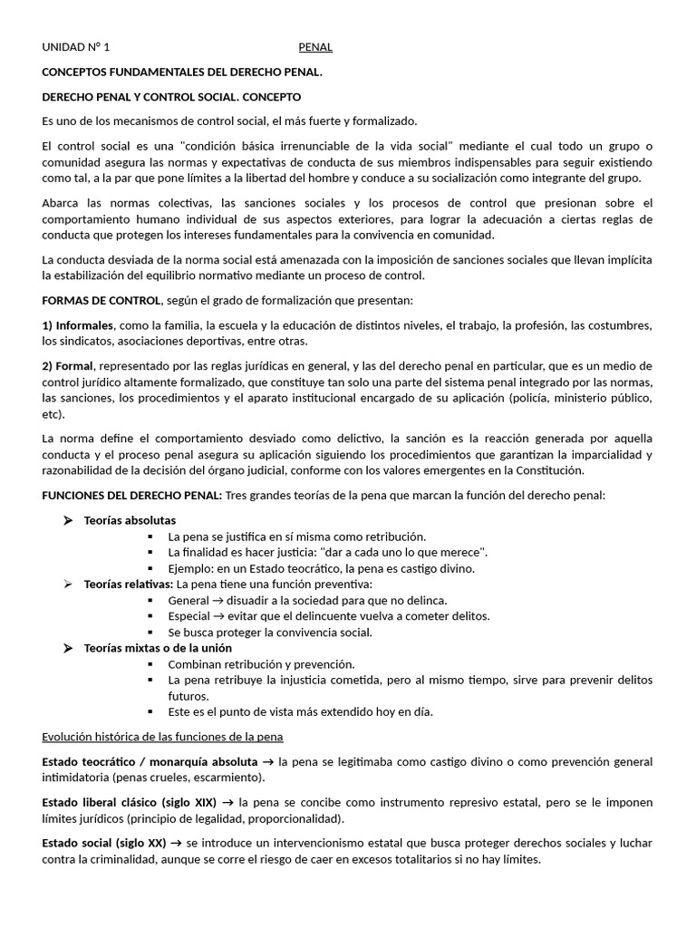 Unidad 1 y 2 Penal | PDF | Derecho penal | Castigos