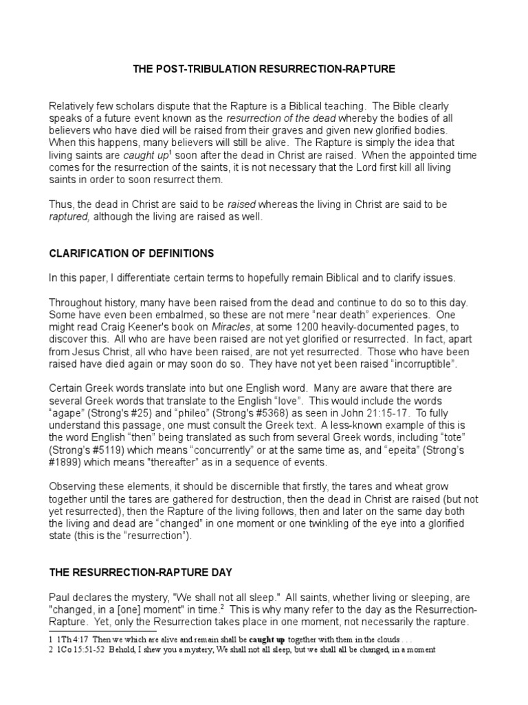 Post-Tribulation Rapture Explained | PDF | Christian Belief And ...