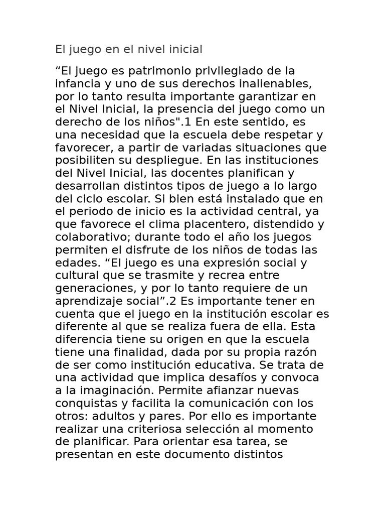 El Juego en El Nivel Inicial | PDF | Educación de la primera infancia ...