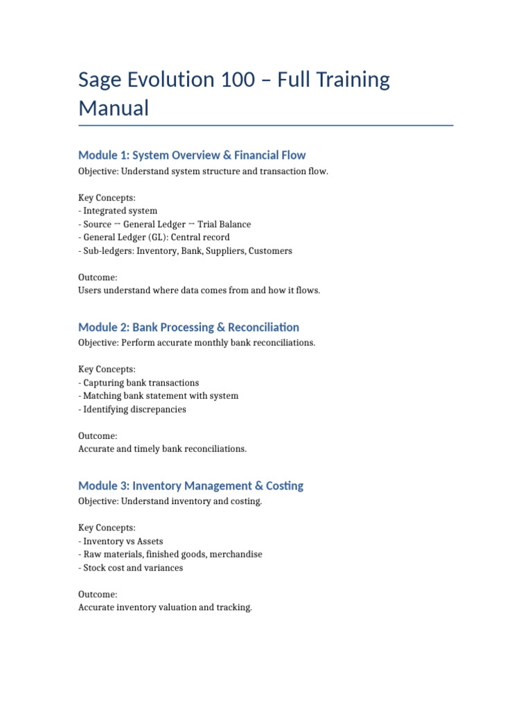 Sage Evolution Full Training Manual | PDF