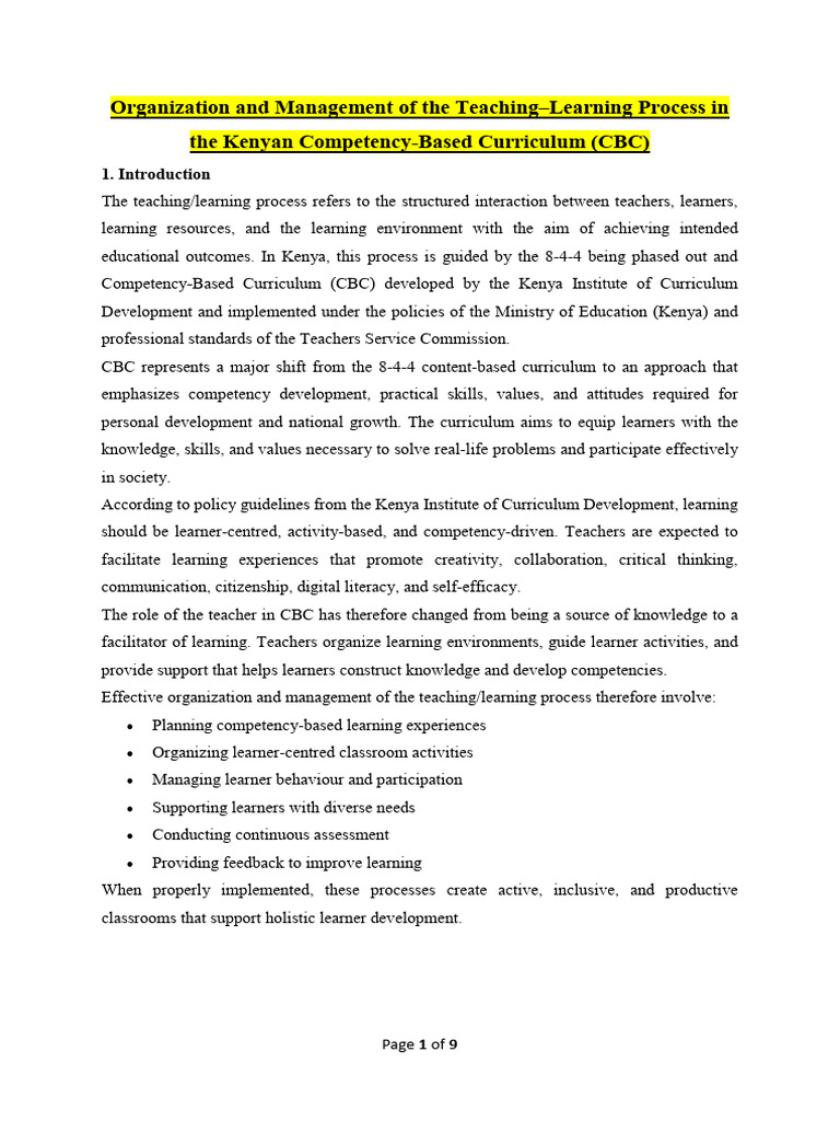 Organization and Management of the Teaching-2025-2026 | PDF
