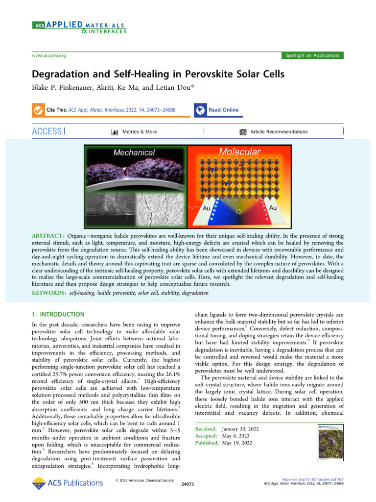 Degradation and Self Healing in Perovskite Solar Cells | PDF