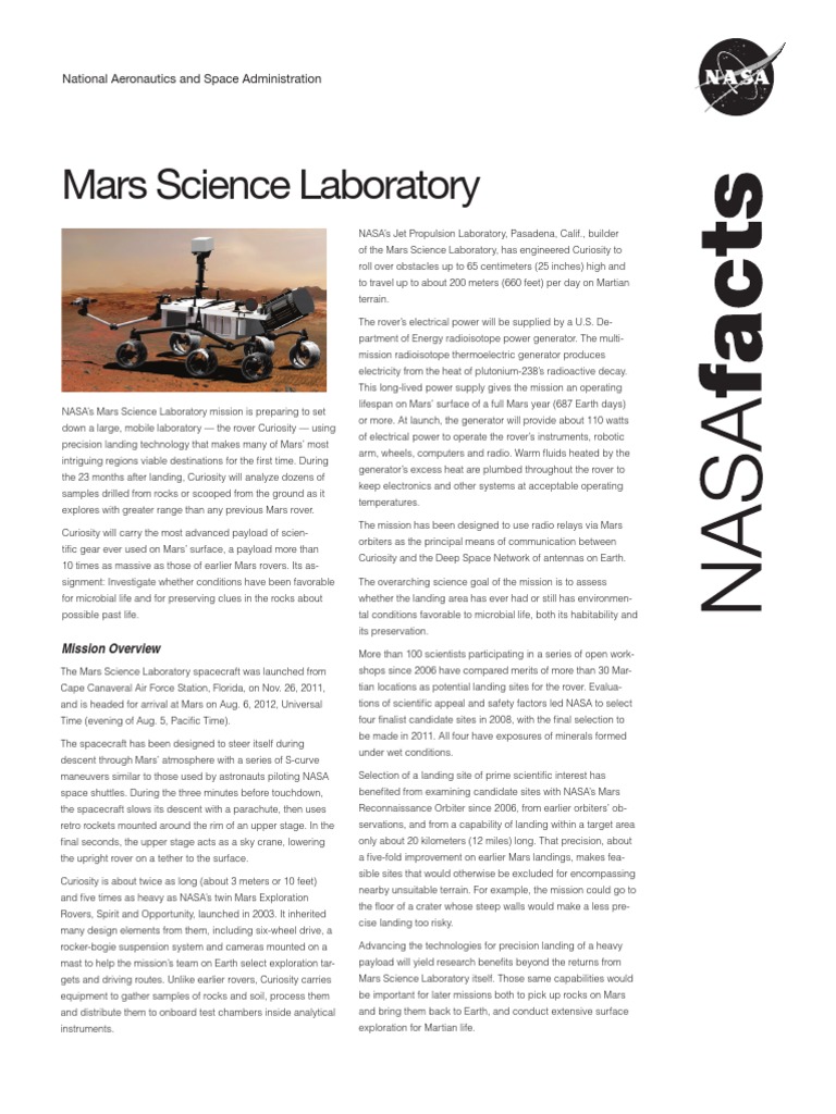 Mars Science Laboratory | PDF | Curiosity (Rover) | Mars