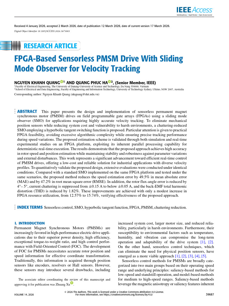FPGA-Based Sensorless PMSM Drive With Sliding Mode Observer for ...
