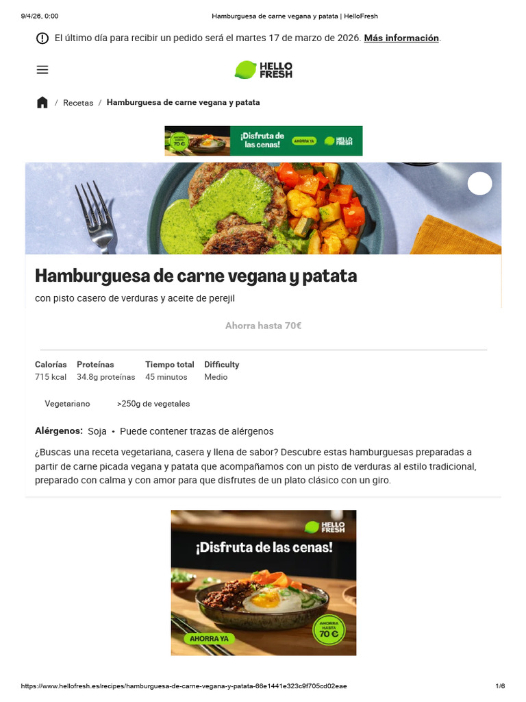 Hamburguesa de carne vegana y patata _ HelloFresh | PDF
