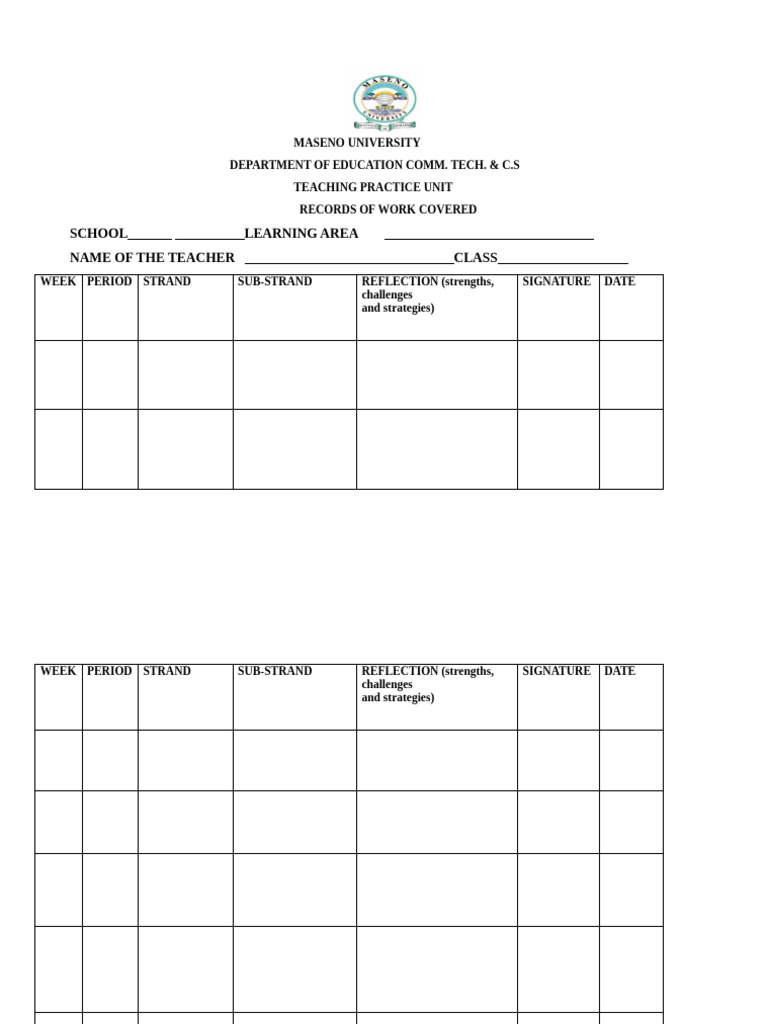 Record of Work Cbc Format | PDF
