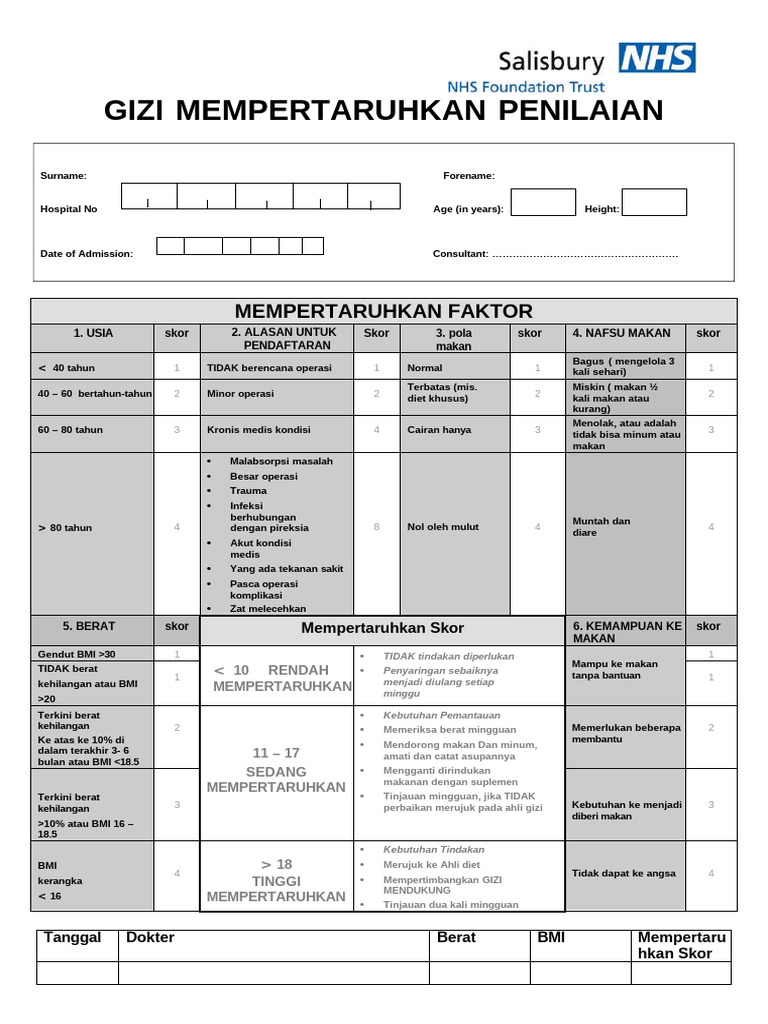 Nutritional Risk Assessment Form | PDF