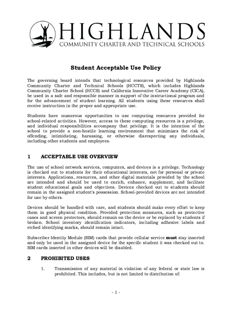 Student Acceptable Use Policy (Final) | PDF | Computer Network | Crimes