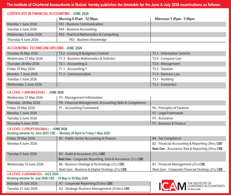 June July 2026 Timetable | PDF | Accounting | Financial Services