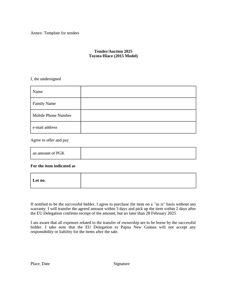 Annex - Template for Tenders | PDF