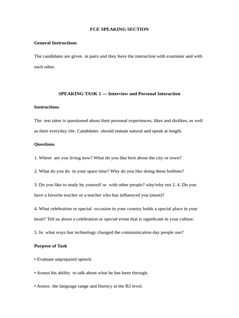Fce Speaking Section | PDF