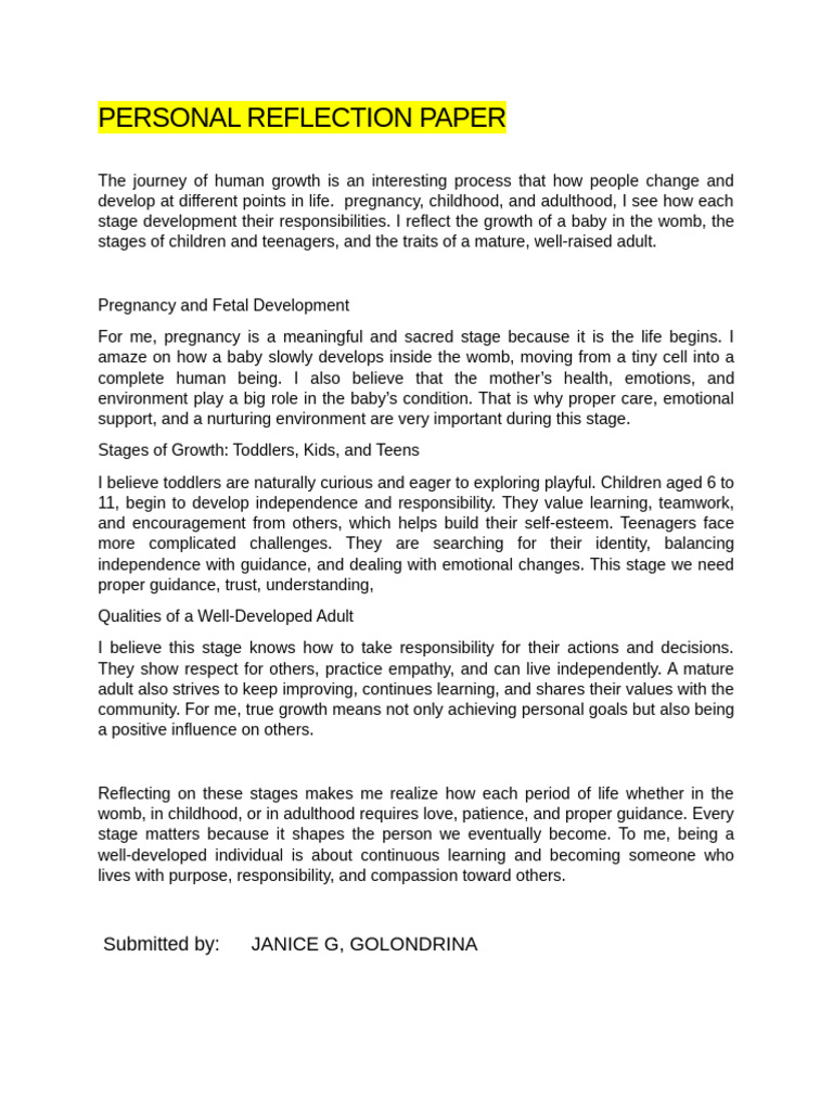 Personal Reflection Paper | PDF