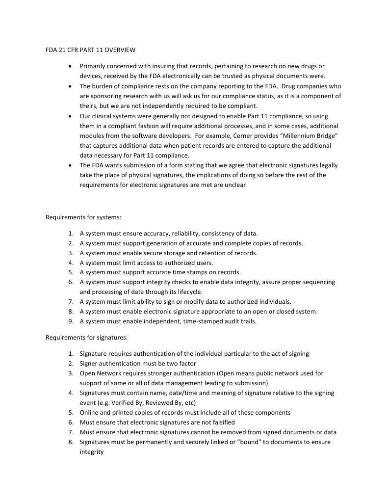 FDA 21 CFR Part 11 Overview | PDF | Food And Drug Administration ...