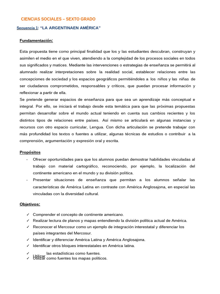 La Argentina en America Secuencia Didactica 1 (2) | PDF | Mapa | Américas