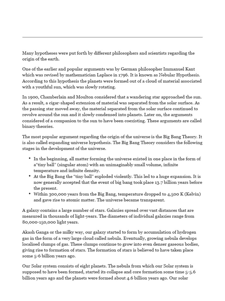 Notes Chapter 2 the Origin and Evolution of the Earth | PDF