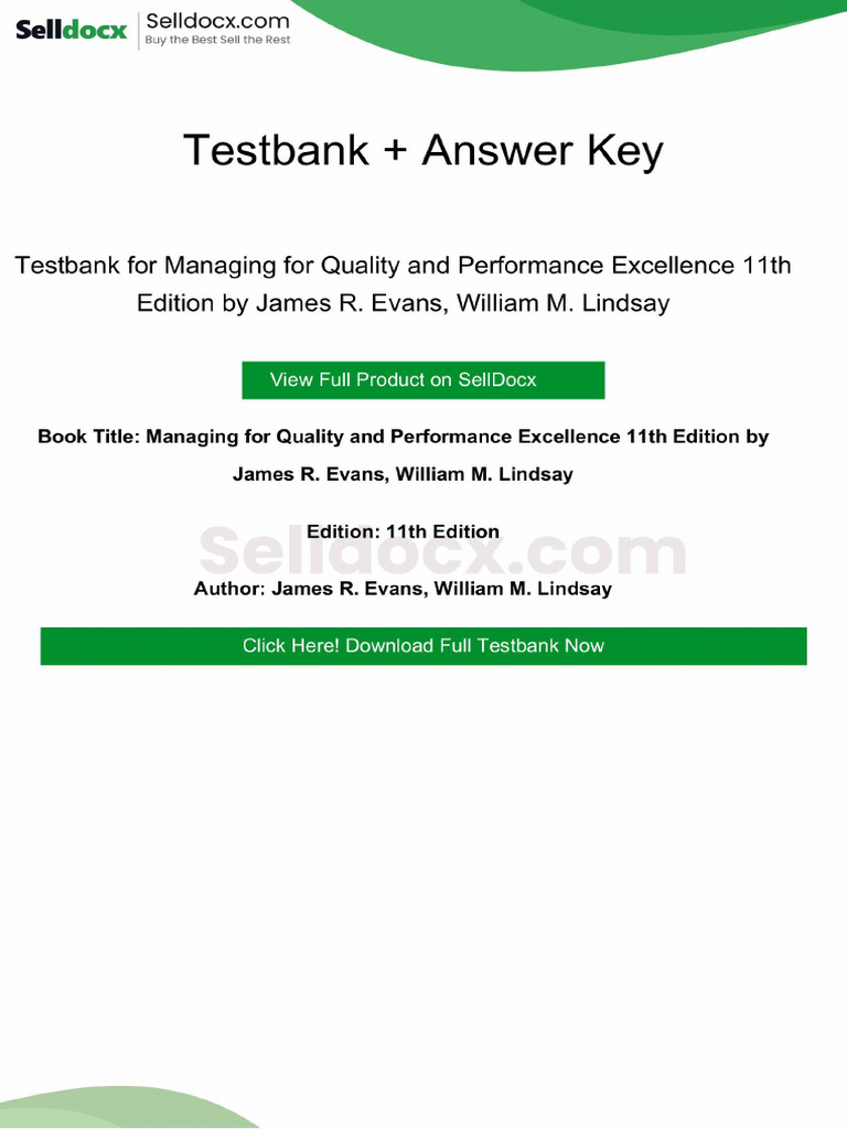 Testbank for Managing for Quality and Performance Excellence 11th ...