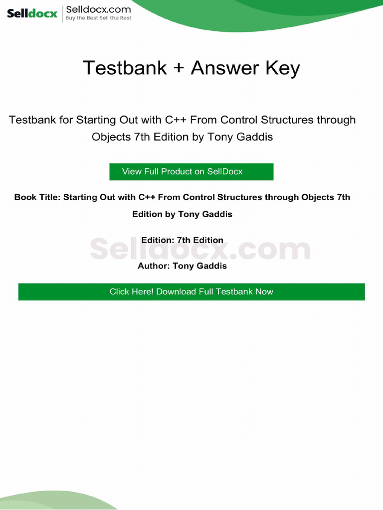 Testbank for Starting Out With C++ From Control Structures Through ...