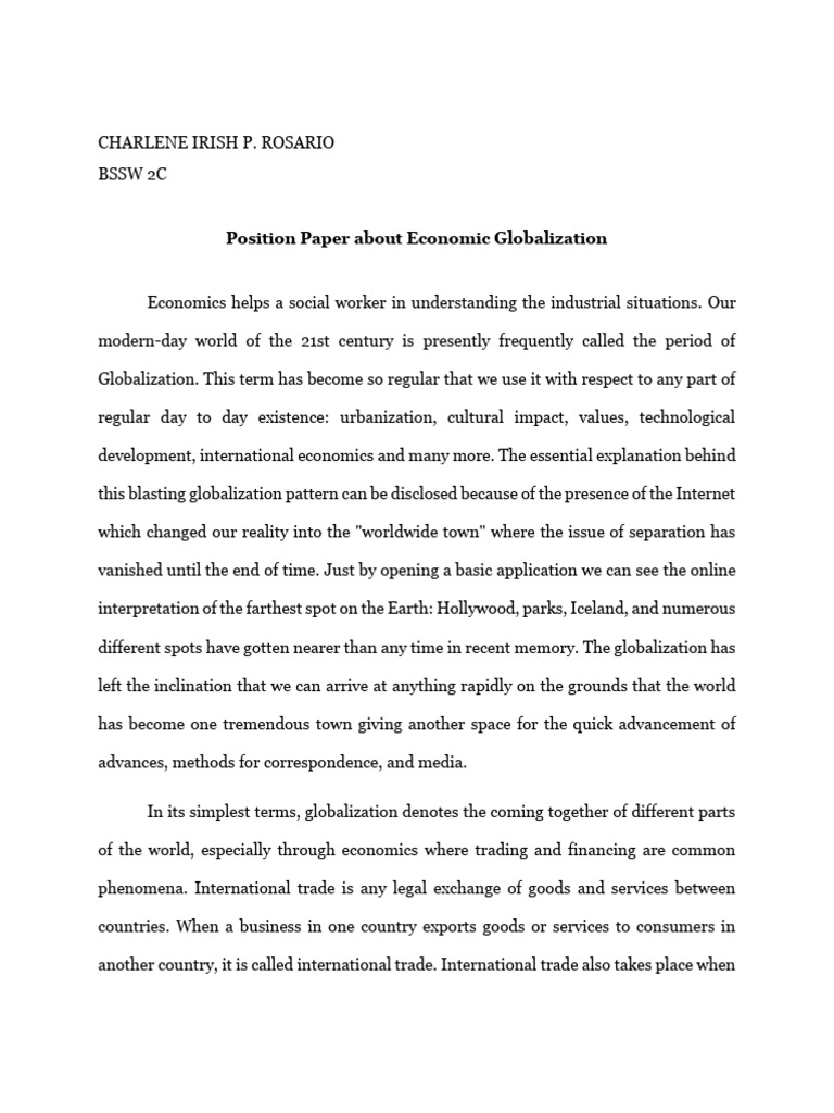 Position Paper About Economic Globalization | PDF | Globalization ...