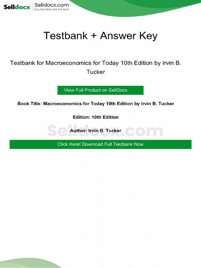 Testbank For Macroeconomics For Today 10th Edition by Irvin B. Tucker | PDF