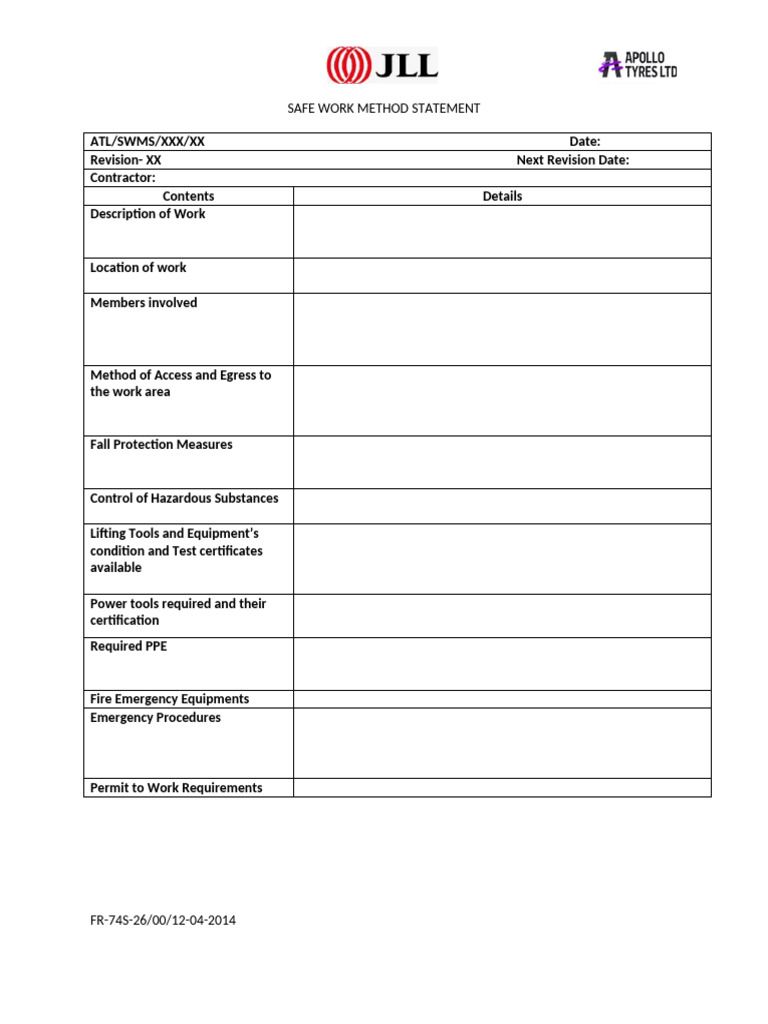 5.method Statement & JSA Format | PDF | Working Conditions | Workplace