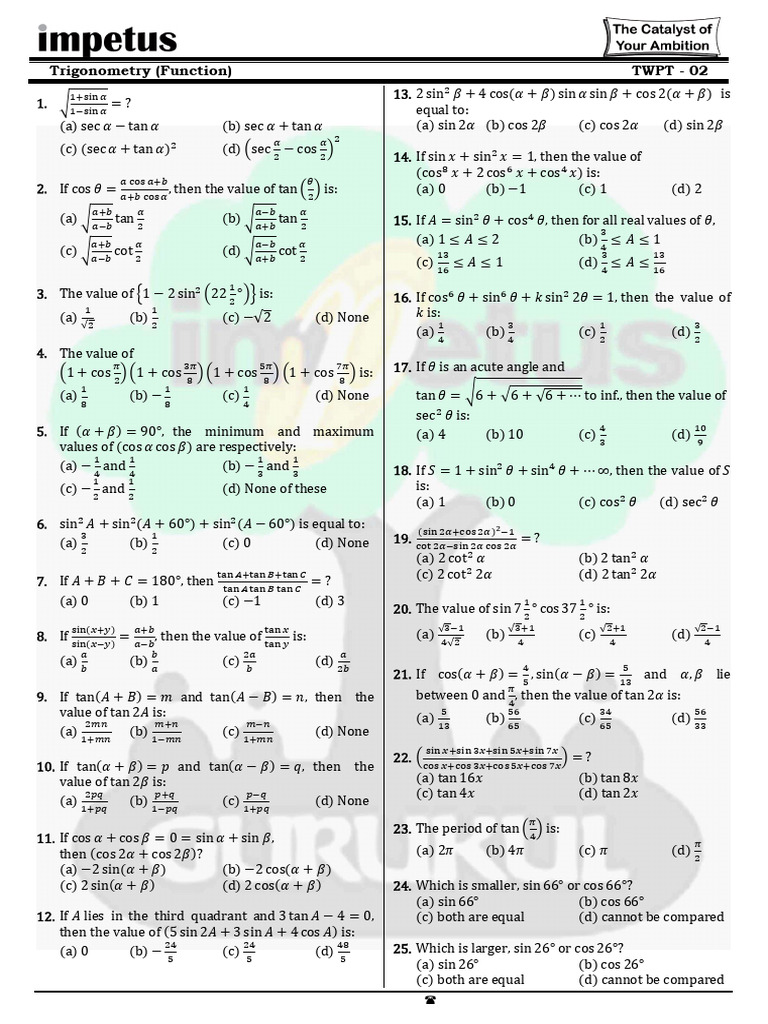 TWPT - Trigonometry (Functions) - 02 | PDF | Chess Theory | Chess