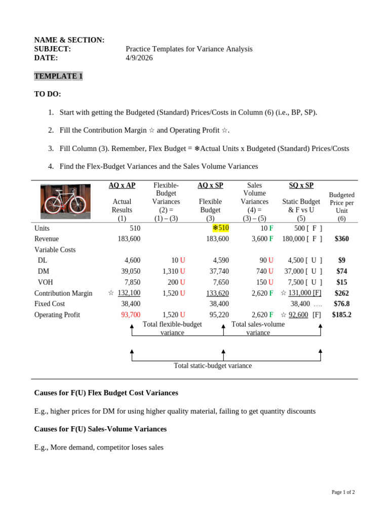 Variance Analysis Template 2 - (Answer) (4) | PDF | Prices | Economies