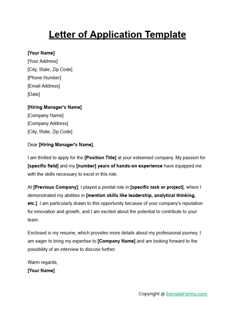 Letter of Application Template | PDF