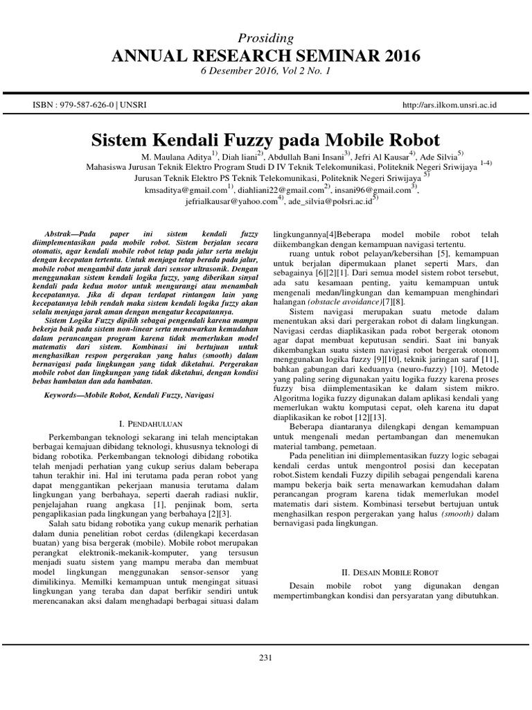 170364 ID Sistem Kendali Fuzzy Pada Mobile Robot | PDF