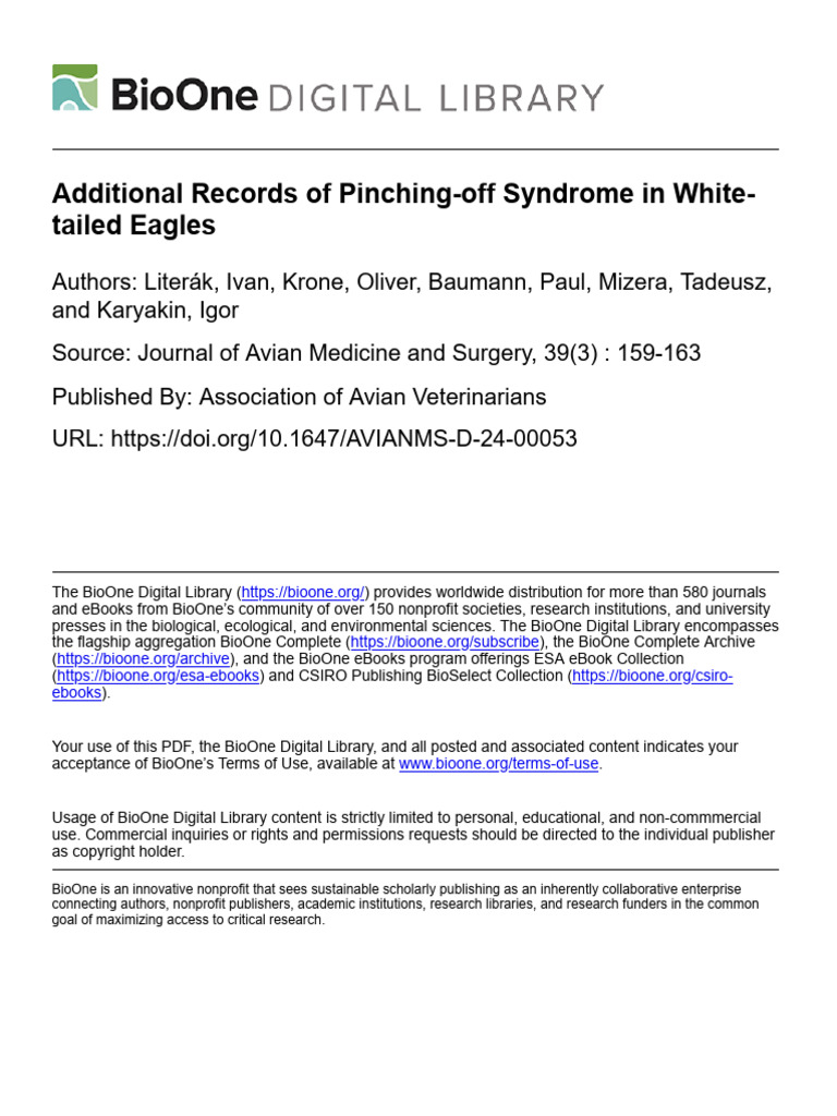 Additional Records of Pinching-Off Cyndrome in White-tailed Eagles ...