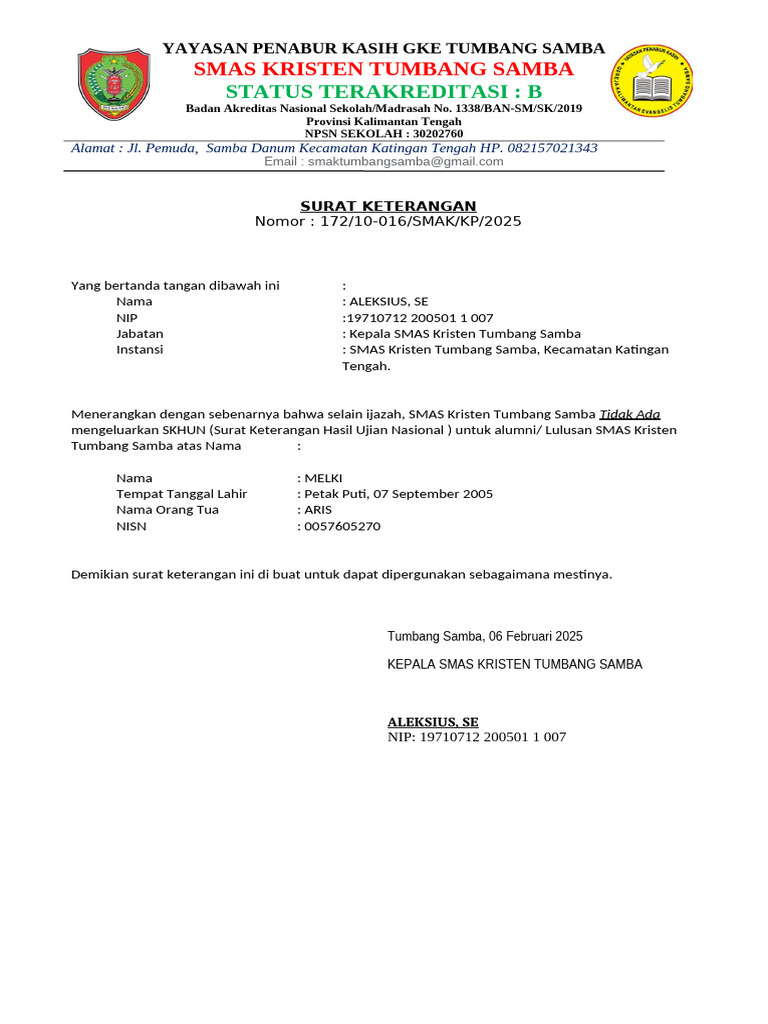 Surat Keterangan Skhun Melki | PDF