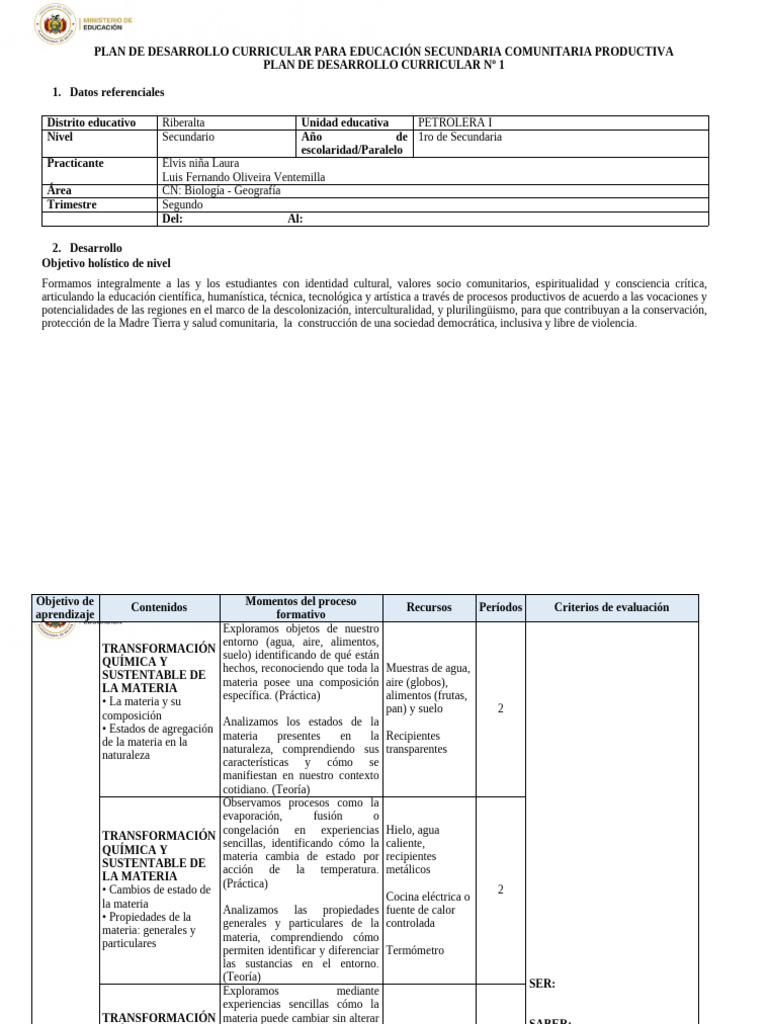 Plantilla PDC - SEC - 2026 | PDF | Importar | Química
