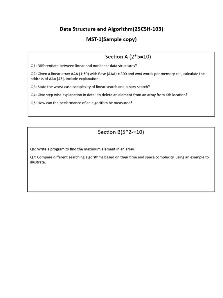 Sample Question Paper Dsa Mst-1 | PDF