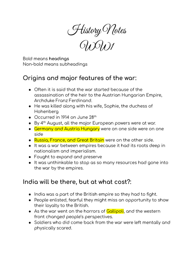 History Notes WW1 | PDF